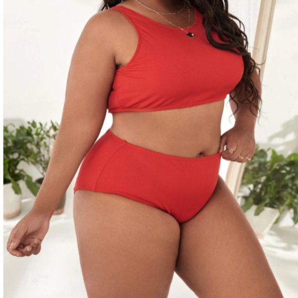 Red Ribbed Bikini Swimsuit – Plus – 2XL - Picture 4 of 4
